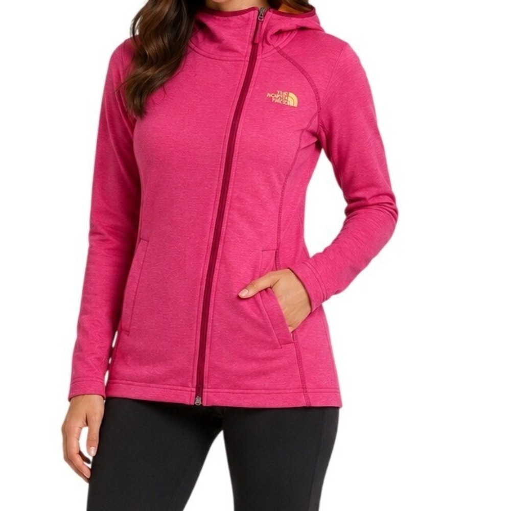 The North Face Pink Heathered Sherpa Lined Full Zip Fleece Hoodie Women's XS